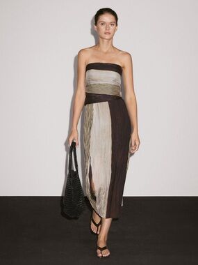 Massimo Dutti Midi Strapless Dres